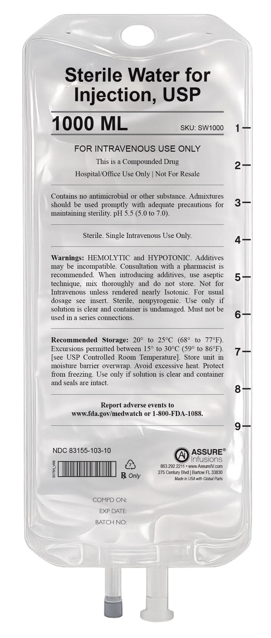 Sterile Water for Injection, USP 1000 mL Image