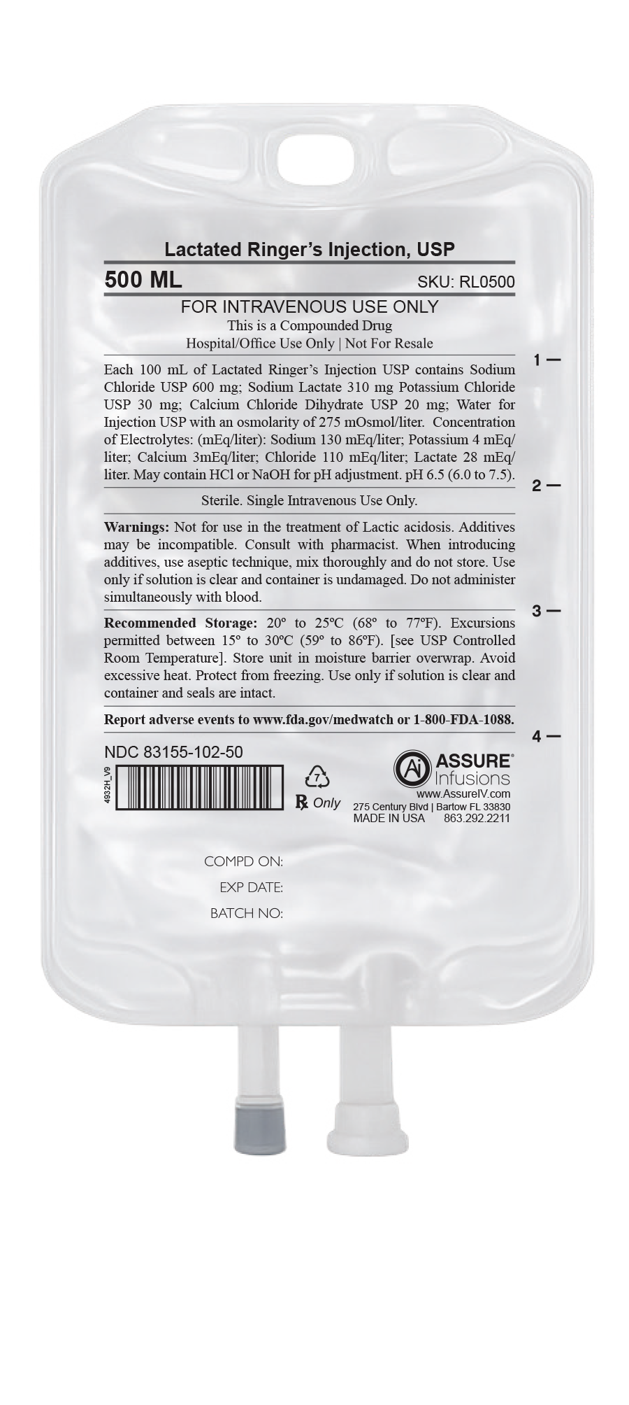 Lactated Ringer's Injection, USP 500 mL Image