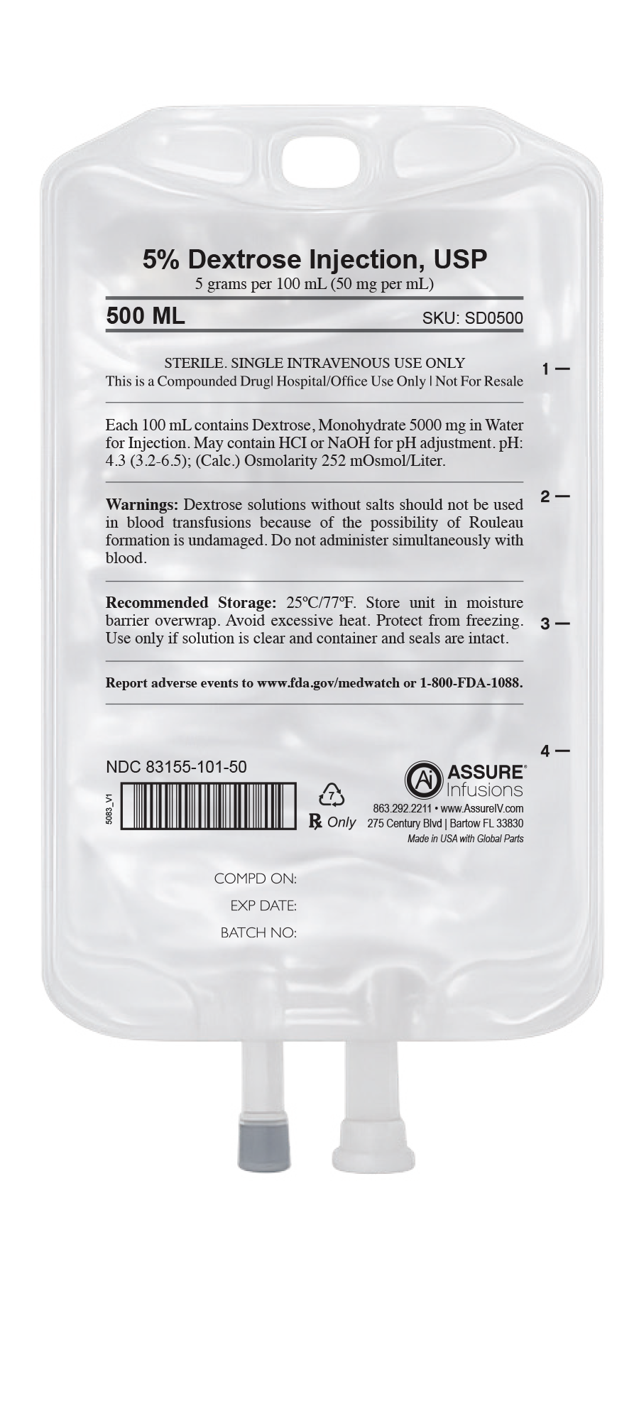 5% Dextrose Injection, USP 500 mL Image