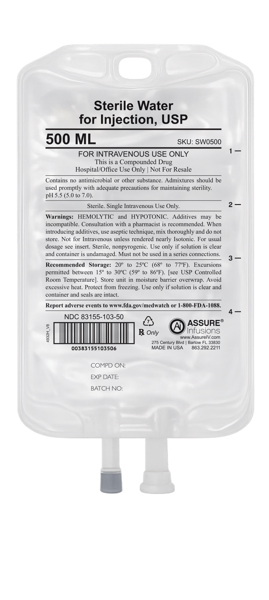 Sterile Water for Injection, USP 500 mL Image