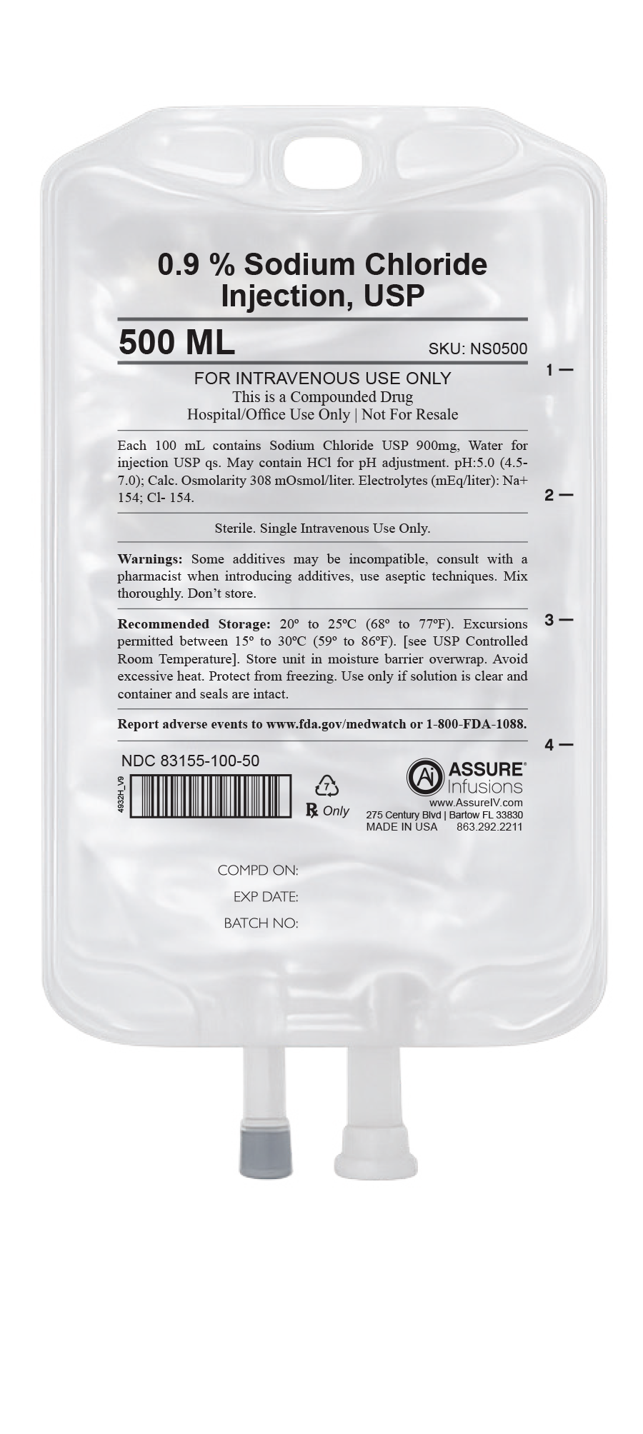 0.9% Sodium Chloride Injection, USP 500 mL Image